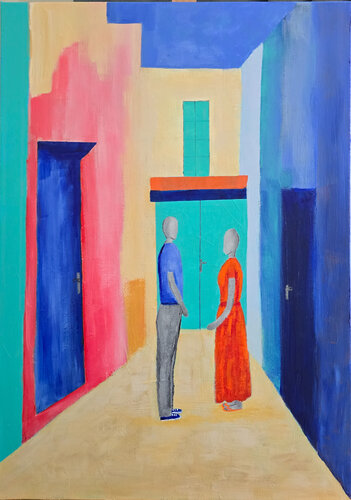 "Ons steegje" - "Our Alley" by Mieke Van Cauter, Painting for Sale on Singulart
