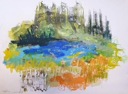 Landschaft IV/ Landscape IV van Birgit Huttemann-Holz, Werk op papier te koop op Singulart
