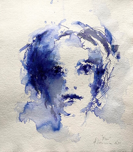PORTRAIT BLEU , 2024 de Hanna Sidorowicz, Dibujo a la venta en Singulart