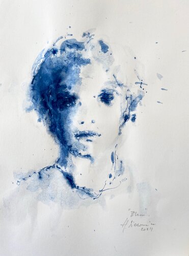 PORTRAIT BLEU , 2024 von Hanna Sidorowicz, Zeichnungen kaufen auf Singulart