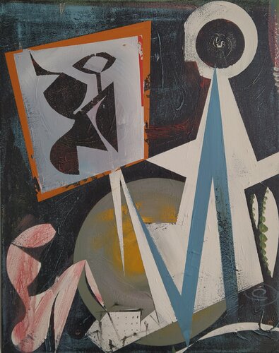 The painter, the model and the cooling Sun van Oliver Szax, Schilderij te koop op Singulart