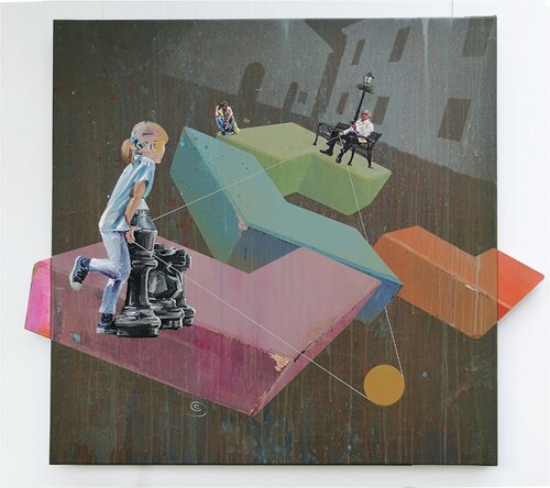 Steps (Lunch break in the main square) van Oliver Szax, Schilderij te koop op Singulart