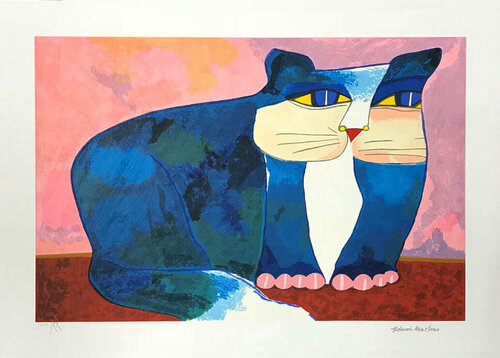 Gato Azul no fundo Rosa by Aldemir Martins, Print for Sale on Singulart
