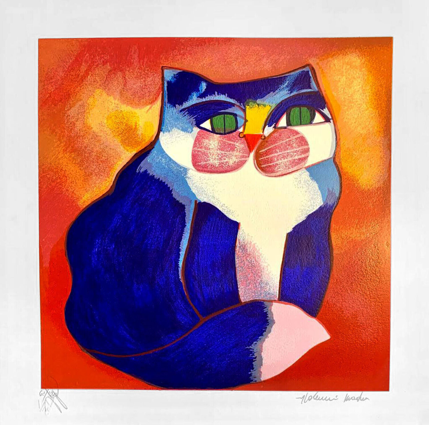 Gato Azul no Fundo Vermelho Aldemir Martins Druck zu verkaufen