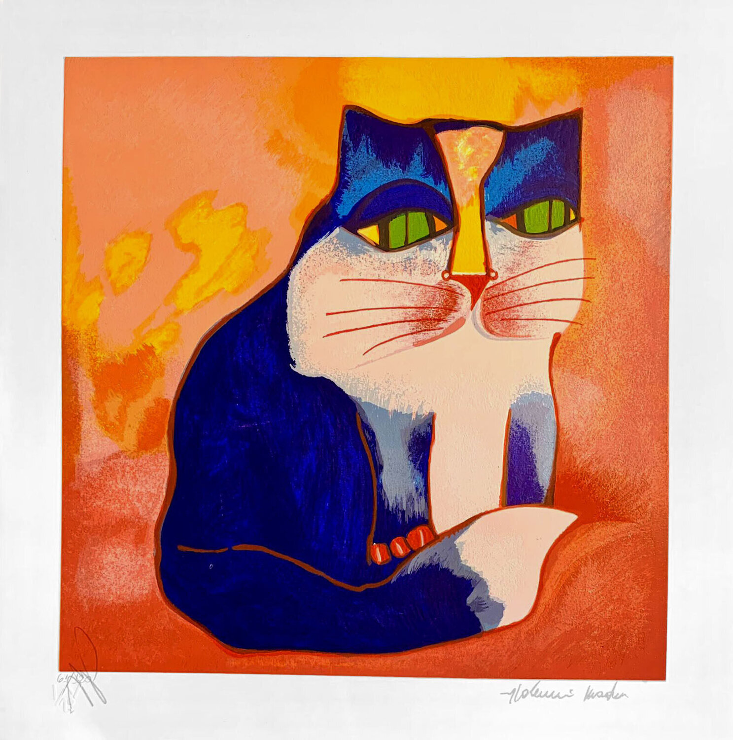 Gato Azul no Fundo Laranja Aldemir Martins Druck zu verkaufen
