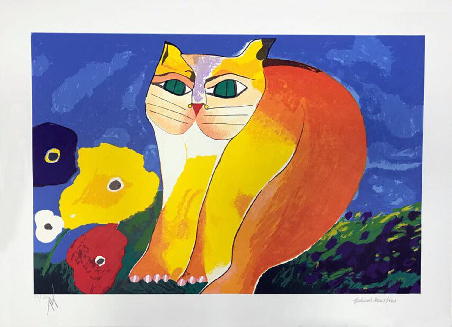 Gato Laranja com Flores Aldemir Martins Stampa in vendita