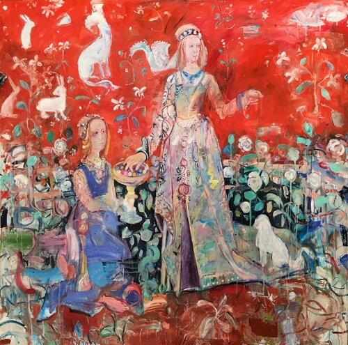 The Lady and the Unicorn (Taste) van Stephen Linsteadt, Schilderij te koop op Singulart