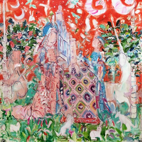 The Lady and the Unicorn (Hearing) van Stephen Linsteadt, Schilderij te koop op Singulart