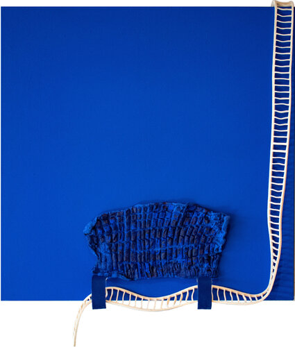 I Am Not Your Mexican: Rhapsody in Blue, Gazing North Beyond the Broken Fence by Jesse Amado, 회화 for Sale on Singulart