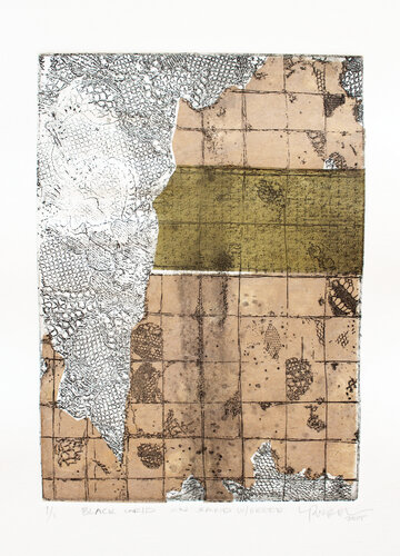 Black Grid on Sand with Green Band di Lina Puerta, Stampa in vendita su Singulart