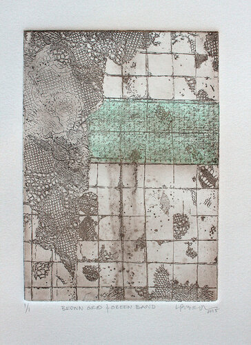 Brown Grid and Green Band di Lina Puerta, Stampa in vendita su Singulart