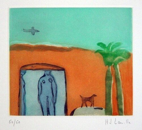 Figures with Dog and Plane van Joy Laville, Afdruk te koop op Singulart