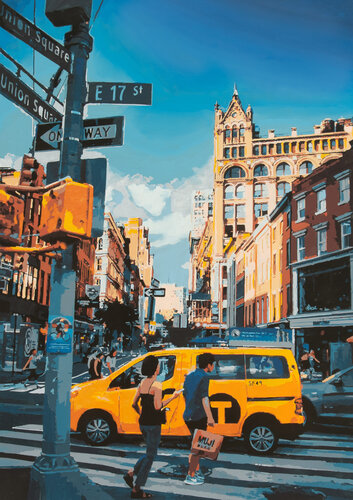 NYC Street Scene de Marco Barberio, Pintura a la venta en Singulart