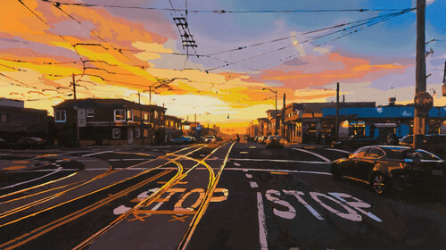 San Francisco Sunset Street van Marco Barberio, Schilderij te koop op Singulart
