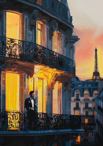 Parisian Rendezvous at Sunset di Marco Barberio, Pittura in vendita su Singulart