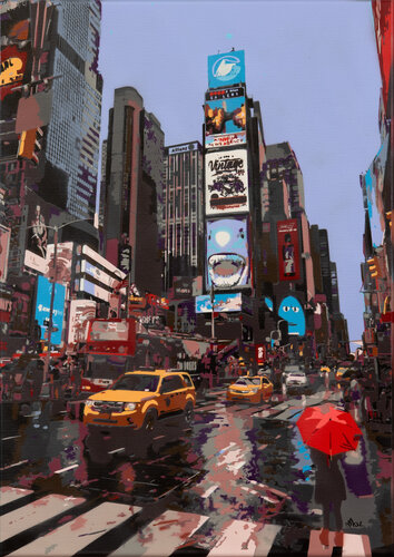 Rainy Evening in Times Square di Marco Barberio, Pittura in vendita su Singulart
