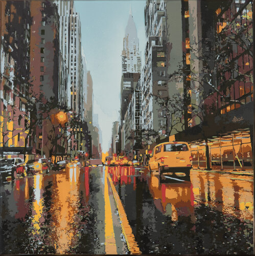 Urban Rain - New York City ad Dusk van Marco Barberio, Schilderij te koop op Singulart
