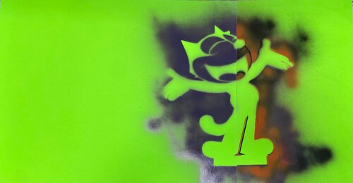 Felix the Cat Using Negative Space as a Contextural Painting Tool di David Silver, Pittura in vendita su Singulart