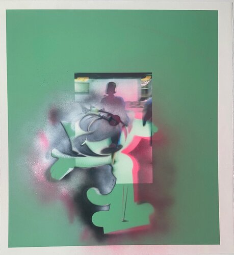 Felix the Cat Hangs out with his Abstract Expressionist Buddies at the Cedar Tavern In New York, #5 ( the bottom is a straight line but not in the photography. di David Silver, Pittura in vendita su Singulart