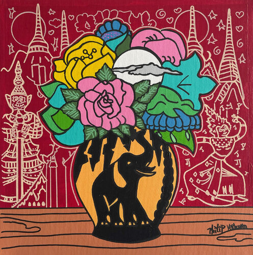 Journey to Siam (Thailand, temples, elephants, 1920s) van Philip Verhoeven, Schilderij te koop op Singulart