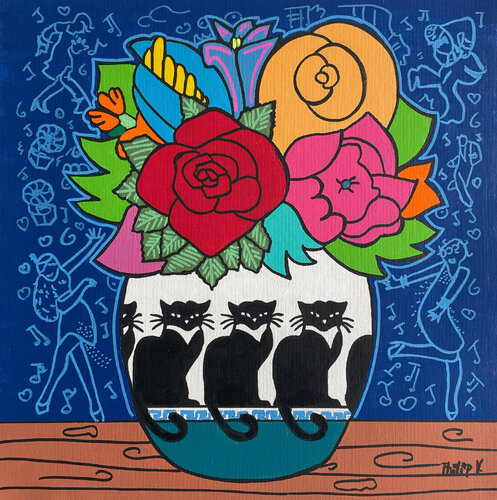 Nightclubbing (Charleston, 1920s, cats, nightlife) van Philip Verhoeven, Schilderij te koop op Singulart