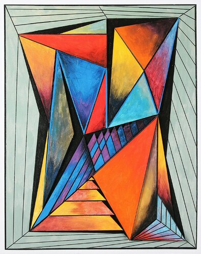 Geometric Composition #4 (3D-construction, Op Art, Lyonel Feininger) van Eduard Diem, Afdruk te koop op Singulart