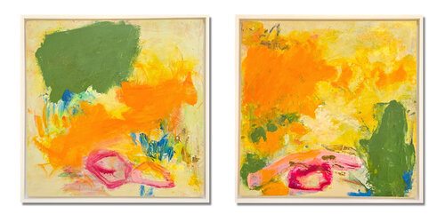 Bits of Magenta Diptych (Abstract, Expressive, Fun, Colorful, Warm) van Katherine Bello, Schilderij te koop op Singulart