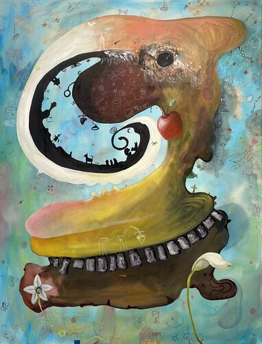 Death Of My Sister’s House (Hummingbird, Portrait, Storytelling, Oil Painting) von Joseph Broghammer, Malerei kaufen auf Singulart