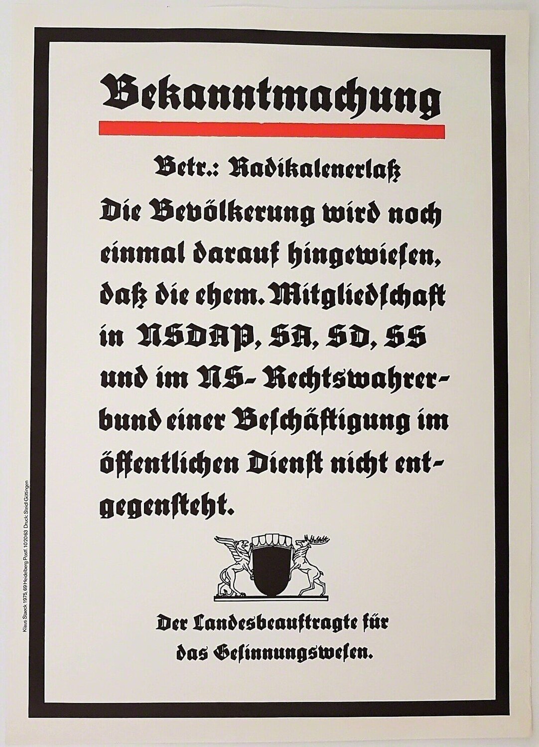 Bekanntmachung Klaus Staeck Stampa in vendita