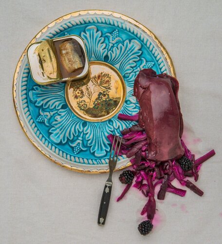 Memento Mori – Platter with Kidney, Blackberries, Kimchi, Eel by Melanie Sherman, Photography for Sale on Singulart