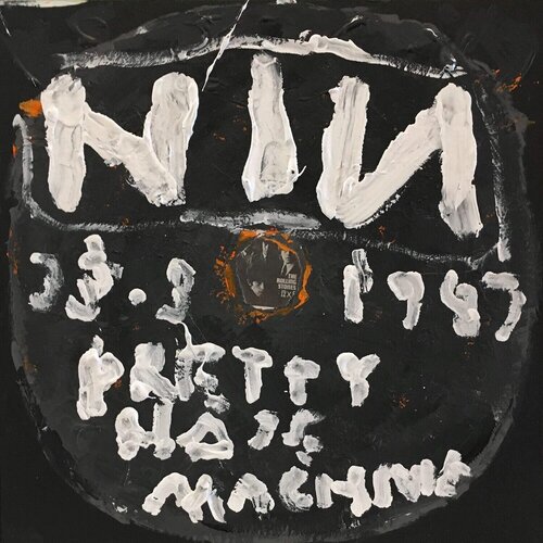 Nine Inch Nails - Pretty Hate Machine (Record Label, Ticket Stubs, Setlists, Contemporary Pop Art, Music-based, Grammy) van Kerry Smith, Schilderij te koop op Singulart