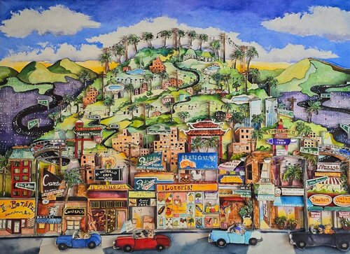 I Love LA (Cityscape, Iconic, James Rizzi, Fun, Vibrant) by Linnea Pergola, Print for Sale on Singulart
