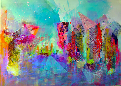 ville mystérieuse van Simone Monney, Schilderij te koop op Singulart