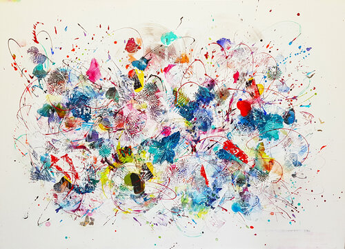 blue flower power van Simone Monney, Schilderij te koop op Singulart