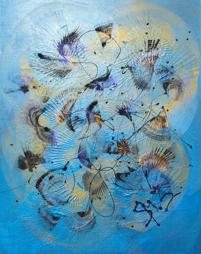 libellules bleus van Simone Monney, Schilderij te koop op Singulart