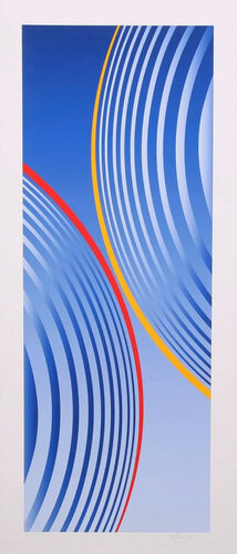 Geometric Column in Blue (Konkrete Kunst, Constructivsm, Geometric Abstract, Op-Art) by Friedrich Geiler, Print for Sale on Singulart