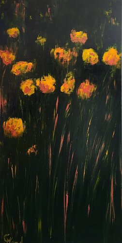 Yellow Flower Field van Genevieve Hamel, Schilderij te koop op Singulart