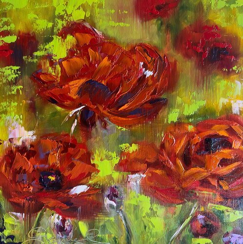 Red Poppies (Red poppies, Flower, Landscape, Impressionist style, Glazes) Genevieve Hamel