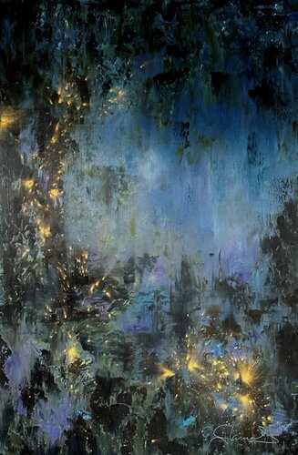 Secret Gardens (Abstract, Glazes, Gold accents, Mysterious, Gardens, landscape) von Genevieve Hamel, Malerei kaufen auf Singulart