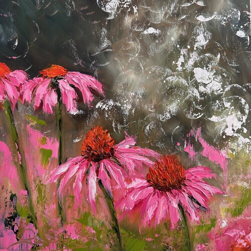 Love Bubbles (Impressionism, Flowers, Impasto, Pink, Rose, Colorful, Vibrant, Valentine's) von Genevieve Hamel, Malerei kaufen auf Singulart