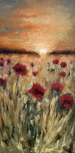 Glow (Impressionism, Flowers, Impasto, Landscape, Colorful, Warm, Iconic, Sun, Gold) von Genevieve Hamel, Malerei kaufen auf Singulart
