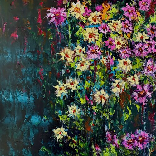 Eclipse (Impressionism, Flowers, Impasto, Landscape, Colorful, Dark, Glossy) di Genevieve Hamel, Pittura in vendita su Singulart