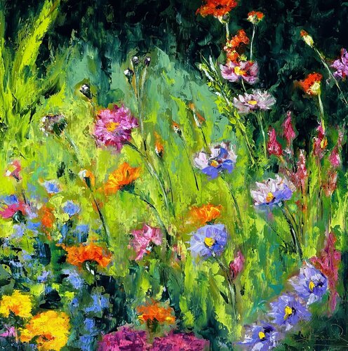 Color Splash (Impressionism, Flowers, Impasto, Landscape, Colorful, Vibrant, Floral) van Genevieve Hamel, Schilderij te koop op Singulart