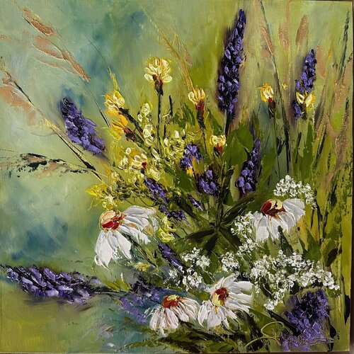 Bouquet (Impressionism, Flowers, Impasto, Landscape, Colorful, Vibrant) di Genevieve Hamel, Pittura in vendita su Singulart