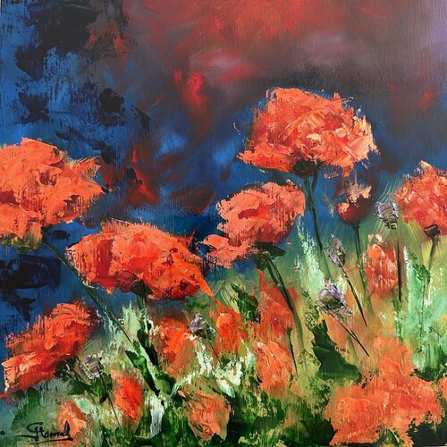 A Night With You (Impressionism, Flowers, Impasto, Landscape, Colorful, Warm) van Genevieve Hamel, Schilderij te koop op Singulart