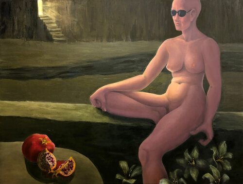 Persephone's Choice (figurative, underground, pomegranate) von Susan Kiefer, Malerei kaufen auf Singulart