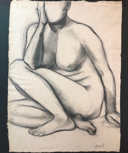 Odalisque (figurative drawing, female figure, charcoal, black and white) par Susan Kiefer, Œuvre sur papier en vente sur Singulart