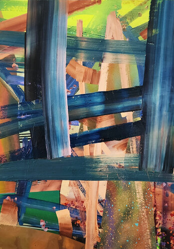 Fluorescing (Abstract, Vibrant, Drips, Neon, Gestural, Contemporary, Abstract Expressionism) van Russell Shoemaker, Schilderij te koop op Singulart