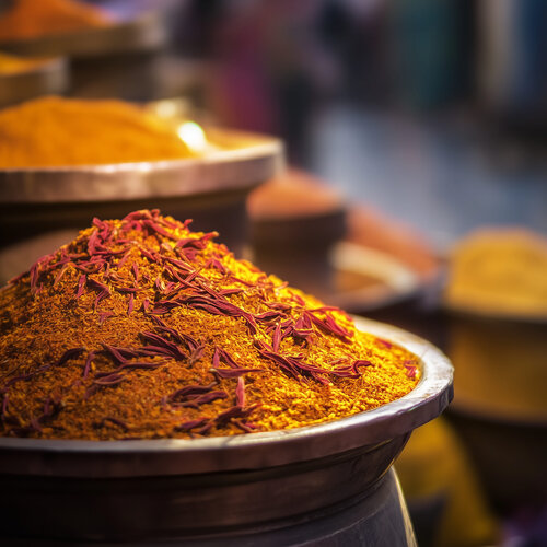 Ahmedabad 151209-101 (India, Spice, Street Market, Vibrant, Warm, Saffron, Traditional) di Lord Fauntleroy, Fotografia in vendita su Singulart