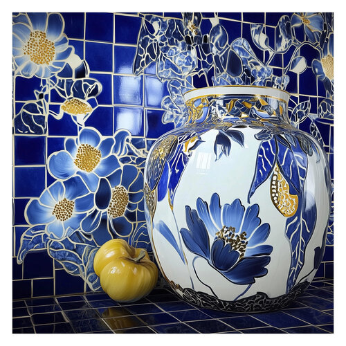 Melanie Sherman 240522-212 (Ceramic, Mosaic, Greek, Blue, White, Gold) by Lord Fauntleroy, Photography for Sale on Singulart